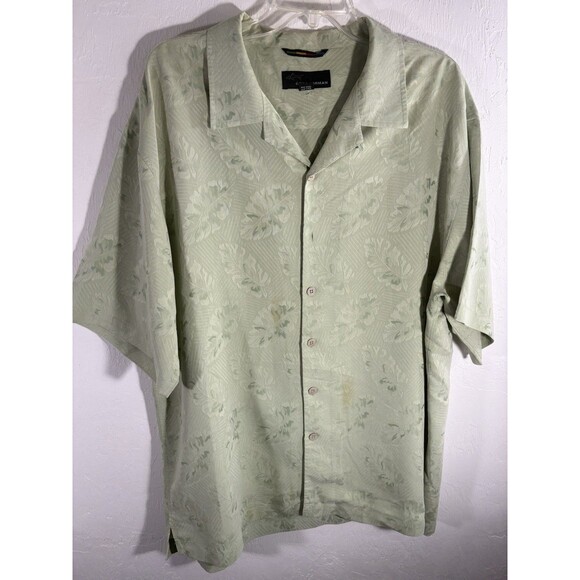 Greg Norman Pale Green Hawaiian Leaf Print XL Men’s Shirt Button Up Camp Casual - Picture 2 of 9